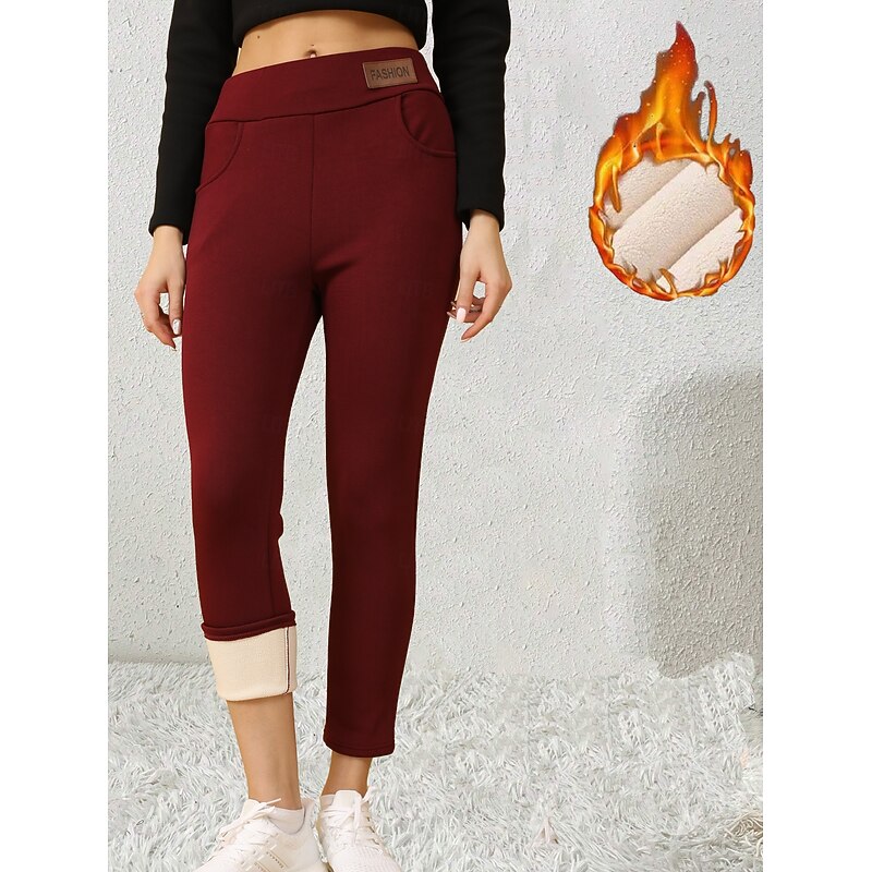 Women's EU / US Size Tights Cozy Fleece Lined Cozy Leggings Elegant Athleisure Full Length High Rise Solid Colored Knitted Basic Comfy Soft Comfortable Micro-elastic Sports & Outdoor Casual Daily Wine4