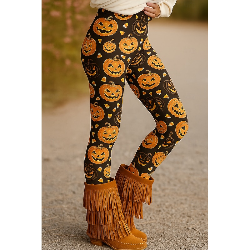 Women's Leggings Vacation Vintage Ethnic Style Ankle-Length High WaistPantsHalloween Graphic Skull Pumpkin 3D Print Quick Dry Breathability Soft Stretchy Outdoor Home Causal Purple Orange Green Fall2