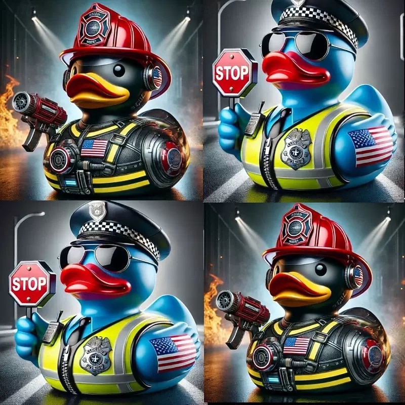 Police and Firefighter Duck Resin Figurines, Creative Everyday Hero Duck Statues for Home or Office Decor, Cute Desktop Ornament Gift for Adults and Kids