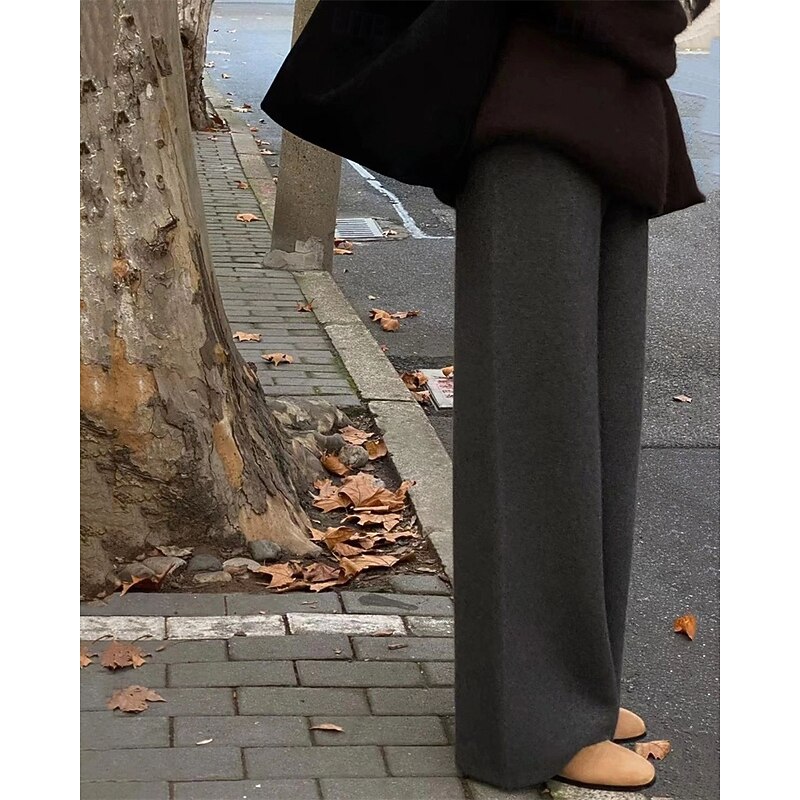 Women's Fleece Pants Wide Leg Pants Trousers Fashion Streetwear Full Length High Waist Plain Breathability Comfortable Micro-elastic Street Daily Wear Going out Black Dark Gray Beige Coffee Spring4
