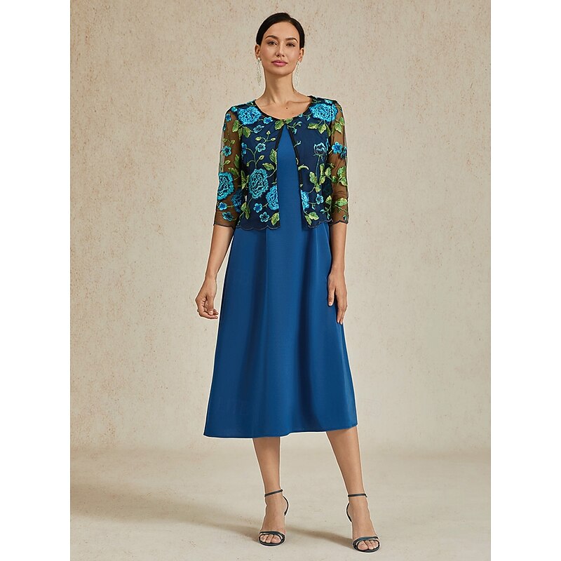 Women's Cardigan Lace Embroidered Elegant Basic Casual Floral Formal Short Crewneck Loose Fit 3/4 Length Sleeve Outerwear Navy Blue Summer Spring4