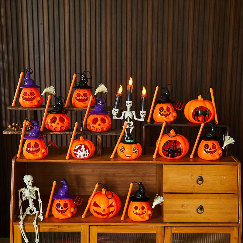 Halloween Fall Ornament with Pumpkin Lantern for Bars and KTV Night Decorations, Light Up Jack O' Lantern Handheld Lantern for Kids, Spooky Halloween Party Decor