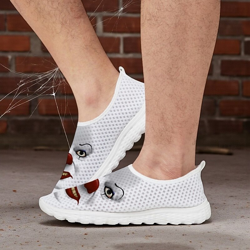 Men's Breathable Mesh Slip-On Sneakers with Scary Clown Print – Lightweight Casual Athletic Shoes for Halloween, Parties and Streetwear2