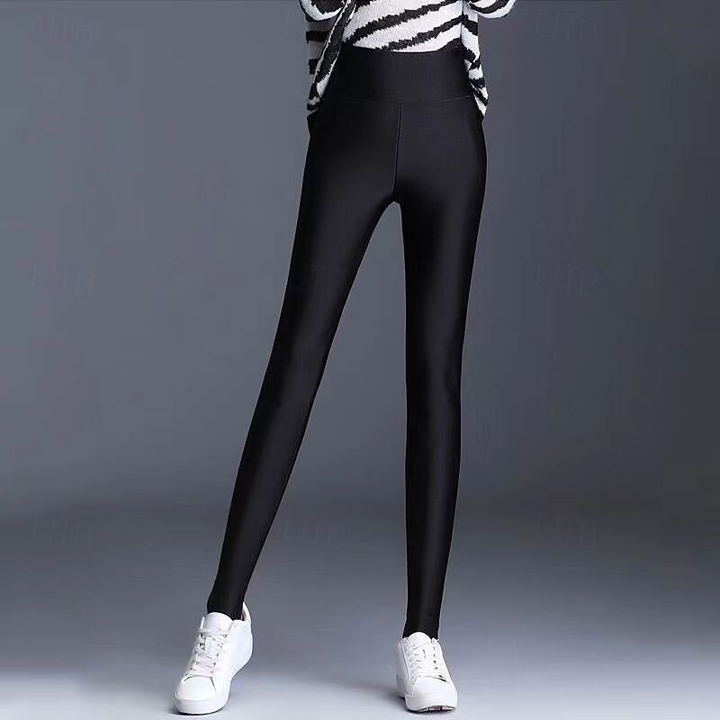 Winter fleece-lined thickened plus-size leggings for outer wear - shiny women's stretchy warm long pants2