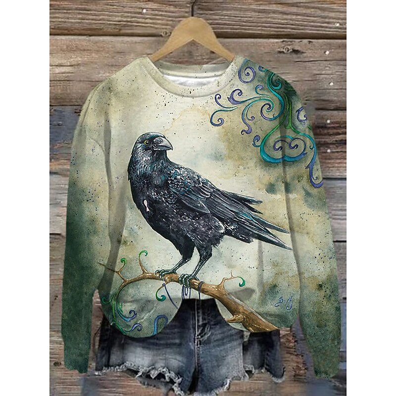 Halloween Women's Pullover Sweatshirt Bat Graphic Animal Abstract Fashion Casual Long Sleeve Crew Neck Round Neck Regular Tops Street Dailywear Casual Print Blue Green Khaki Fall Winter