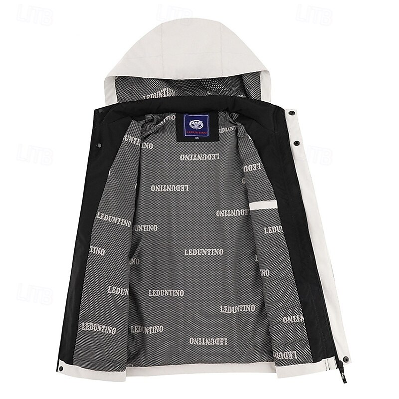 Men's Outdoor Jacket Casual Jacket Vacation Daily Windproof Warm Pocket Fall Winter Letter Fashion Classic Hooded Regular White Orange Dark Gray Jacket3