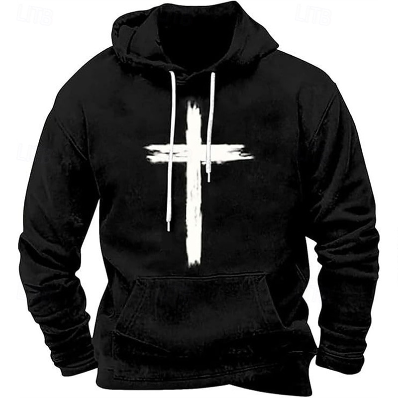 Men's Hoodie Black White Red Blue Brown Hooded Cross Pocket Print Sports & Outdoor Daily Holiday Polyester Streetwear Basic Casual Spring Fall Clothing Apparel Hoodies Sweatshirts