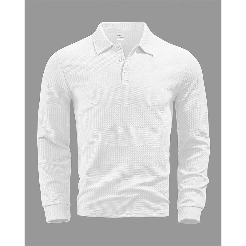 Men's Golf Shirt Golf Polos Shirts Work Casual Lapel Long Sleeve Basic Modern Plain Buttons Jacquard Spring Fall Regular Fit Black White Khaki Golf Shirt2