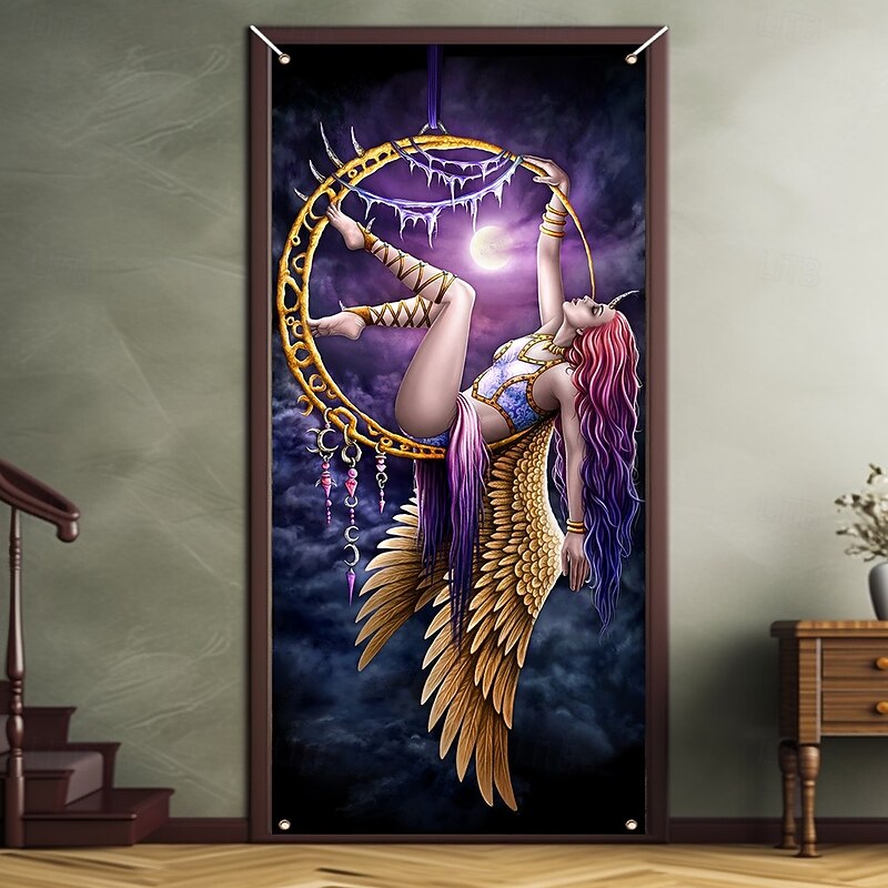 Halloween Door Covers Aerial Angel by Sarah Richter Door Tapestry Door Curtain Decoration Backdrop Door Banner for Front Door Farmhouse Holiday Party Indoor Outdoor Decor Supplies