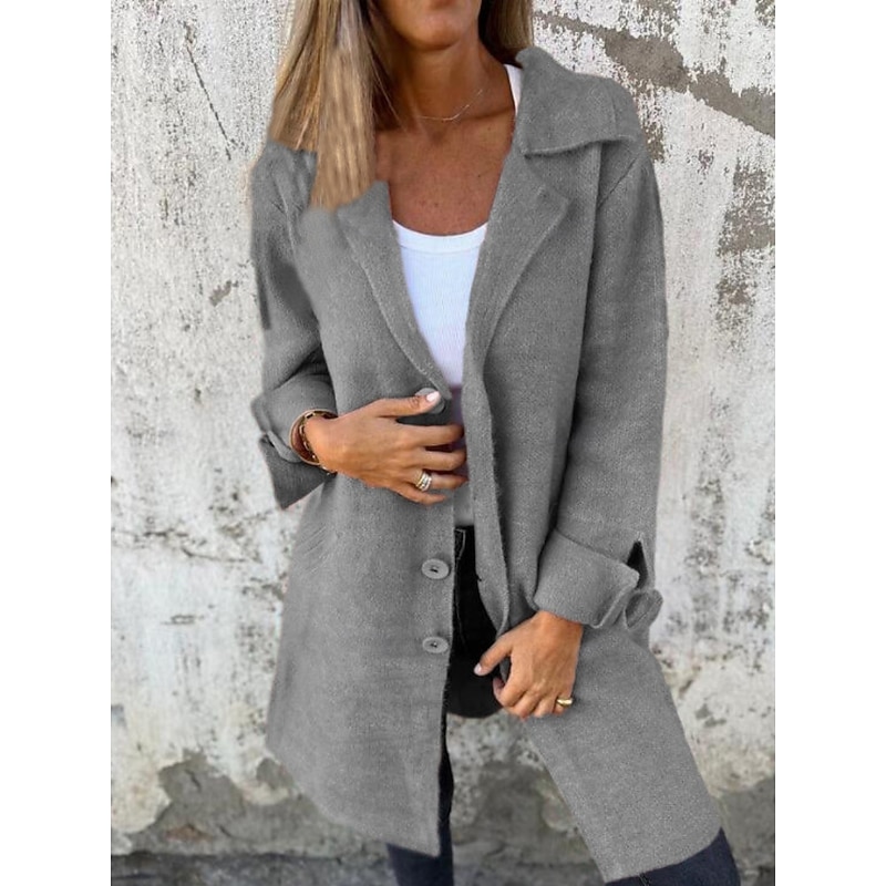 Women's Coat Comfortable Breathable Oversized Fashion Daily Plain Outdoor Casual Daily Single Breasted Regular Collarless Regular Fit Long Sleeve Outerwear Black Wine Green Spring Fall