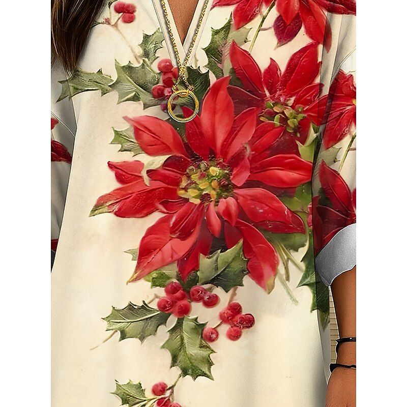 Women's Blouse Tunic V Neck Long Sleeve Boho Casual Floral Graphic Vintage Tropical Regular Tops Daily Wear Print Yellow Red Blue Purple Green Winter3