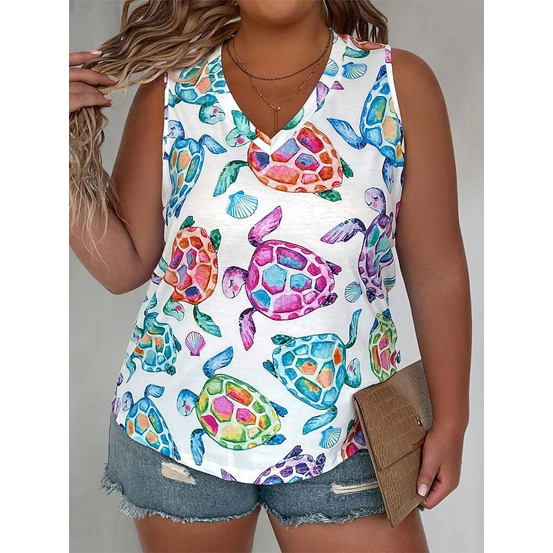 Women's Plus Size Tops T Shirt Graphic Animal Sleeveless V Neck Casual Daily Polyester Summer Blue