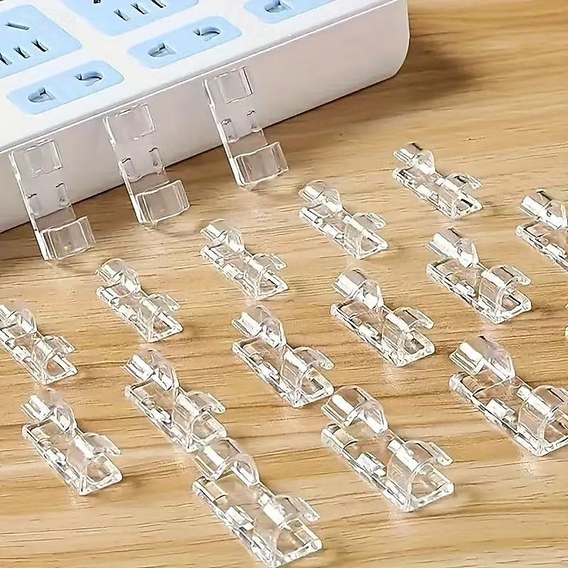 100pcs Transparent Adhesive Cable Clips for Power Cord Management, Durable Clear Plastic Wire Organizers, Wall and Under-Desk Cable Holders, Multipurpose for Home, Office & School