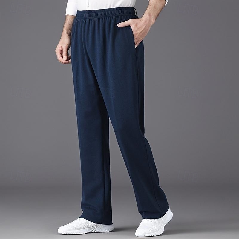 Men's Fleece Pants Sweatpants Joggers Trousers Straight Leg Sweatpants Pocket Elastic Waist Solid Color Plain Breathable Full Length Sports Outdoor Daily Formal Casual / Sporty Black Navy Blue4