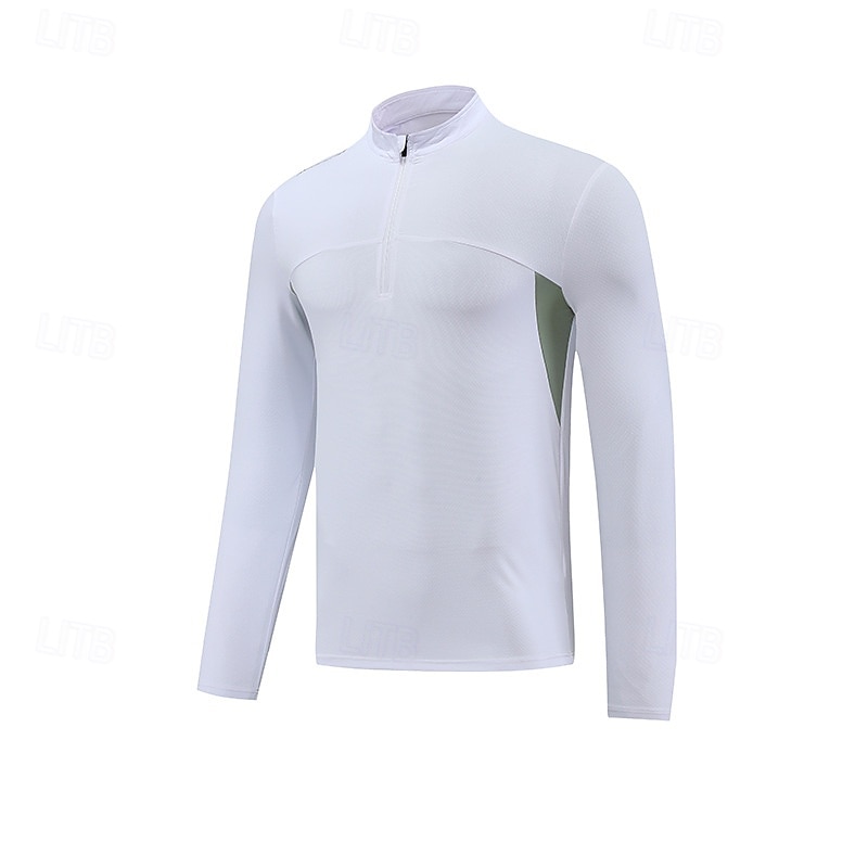 Men's Performance Shirt Sport Tee Shirt Long Sleeve Stand Collar Top Outdoor Quick Dry Sweat wicking anti-odor Breathable Polyester White Blue Sky Blue Fishing Tennis Athletic4