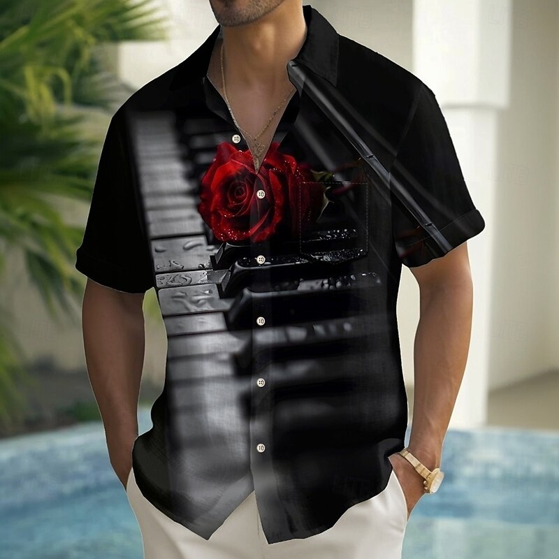 Men's Musical Notes Dark Halloween Costumes Shirt Summer Shirt Button Up Shirt Short Sleeve Vintage Retro Outdoor Vacation Dailywear Summer Spring Turndown 3D Print Collared Shirts Front One Pocket