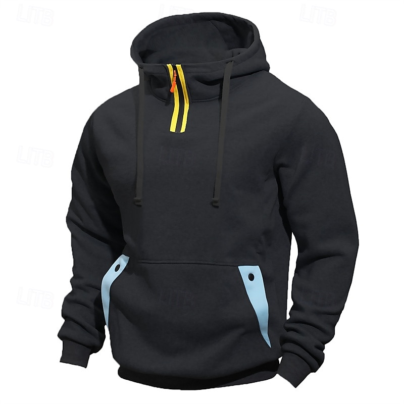 Men's Hoodie Quarter Zip Hoodie Black Navy Blue Khaki Light Grey Dark Gray Hooded Color Block Patchwork Pocket Sports & Outdoor Daily Holiday Polyester Streetwear Basic Casual Spring Fall Clothing3