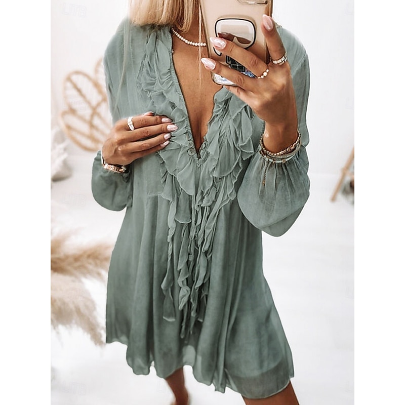 Women's Mini Dress Casual Dress Basic Casual Vacation Daily Regular Fit Plain 3/4 Length Sleeve V Neck Pink Gray Summer2