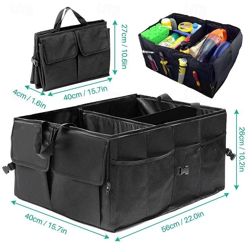 Foldable Car Trunk Organizer Large Capacity Collapsible Storage Box with Handles Multi-Compartment Oxford Fabric Bin for Vehicle SUV Cargo Accessories2