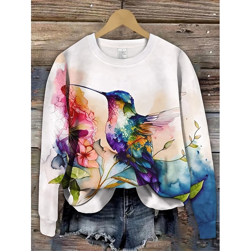 Women's Pullover Sweatshirt Floral Graphic Animal Casual Long Sleeve Crew Neck Round Neck Regular Tops Street Casual Holiday Print White Green Spring Fall Winter4