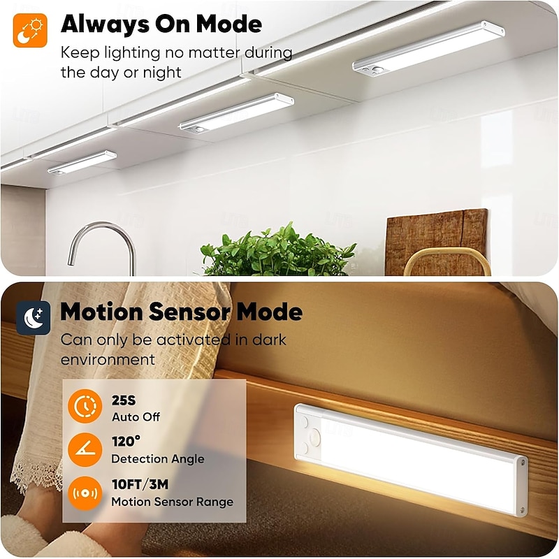 Under Cabinet Lighting, Motion Sensor Cabinet Light, 3 Color Temperatures Dimmable Closet Light, USB Rechargeable Under Cabinet Light, Magnetic Stick Night Lamp for Kitchen, Bedroom, Stairs4