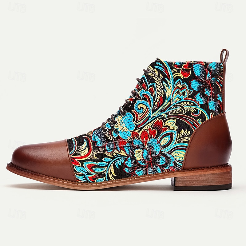 Men's Floral Jacquard Fabric Lace-Up Ankle Boots – Artistic Bohemian Style Boots for Festivals, Street Fashion and Holiday Travel3