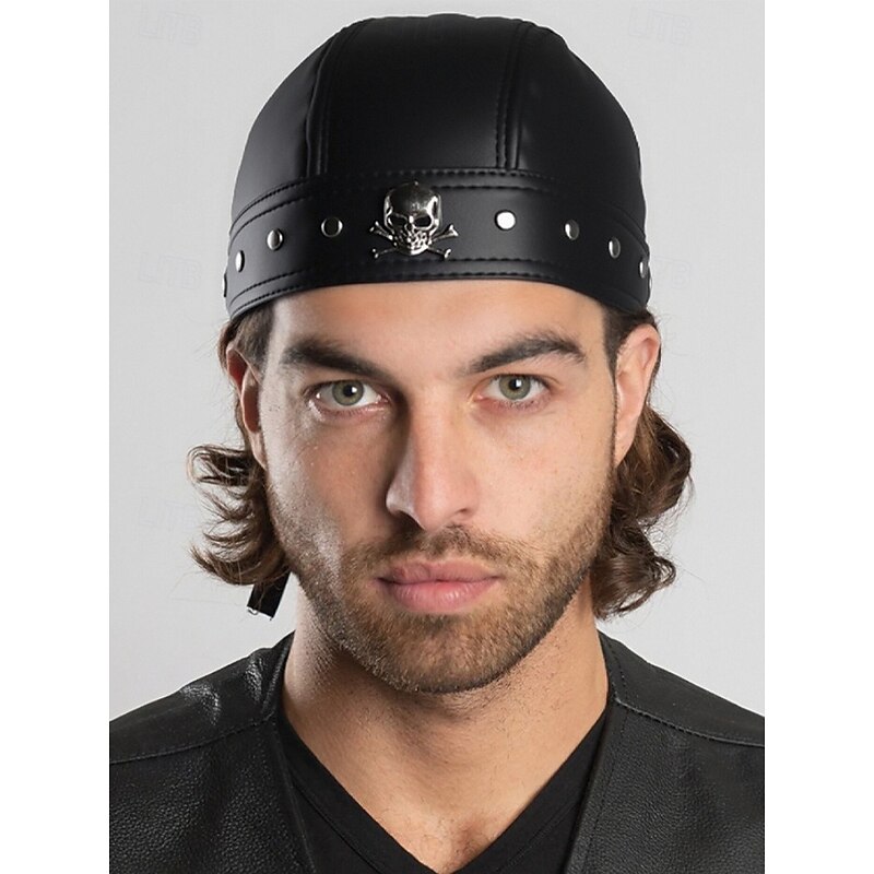 Men's Faux Leather Skull Pirate Headwrap – Halloween Costume Bandana Hat for Bikers, Cosplay and Gothic Party Wear3