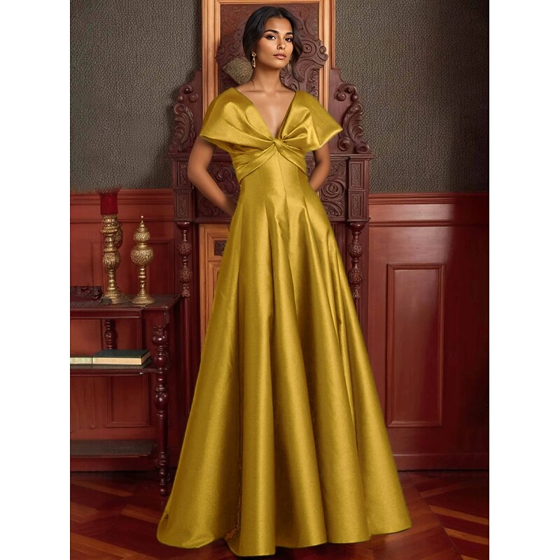 A-Line Evening Gown Elegant Dress Formal Wedding Floor Length Off Shoulder V Neck Stretch Satin with Pocket4
