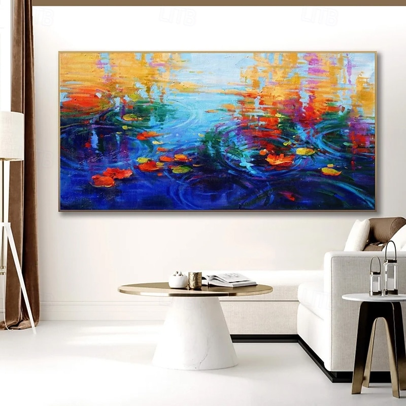 Handmade Oil Paintings Canvas Wall Art Decoration Modern Abstract Lotus Pond Landscape for Living Room Home Decor Rolled Frameless Unstretched Painting