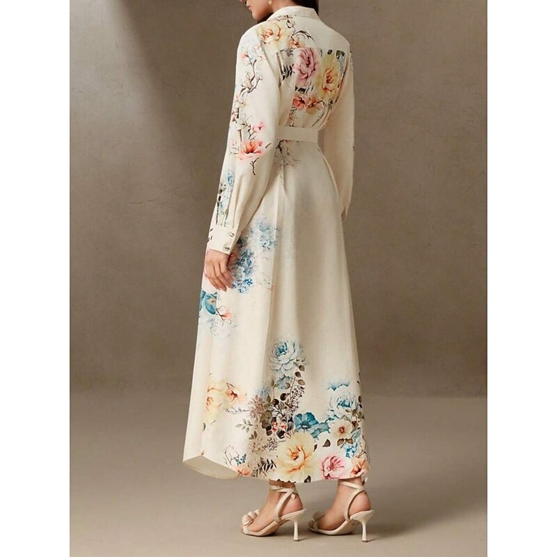 Women's Long Dress Maxi Dress Shirt Dress Casual Dress Fashion Modern Daily Beach Weekend Regular Fit Floral Long Sleeve Shirt Collar White Summer2