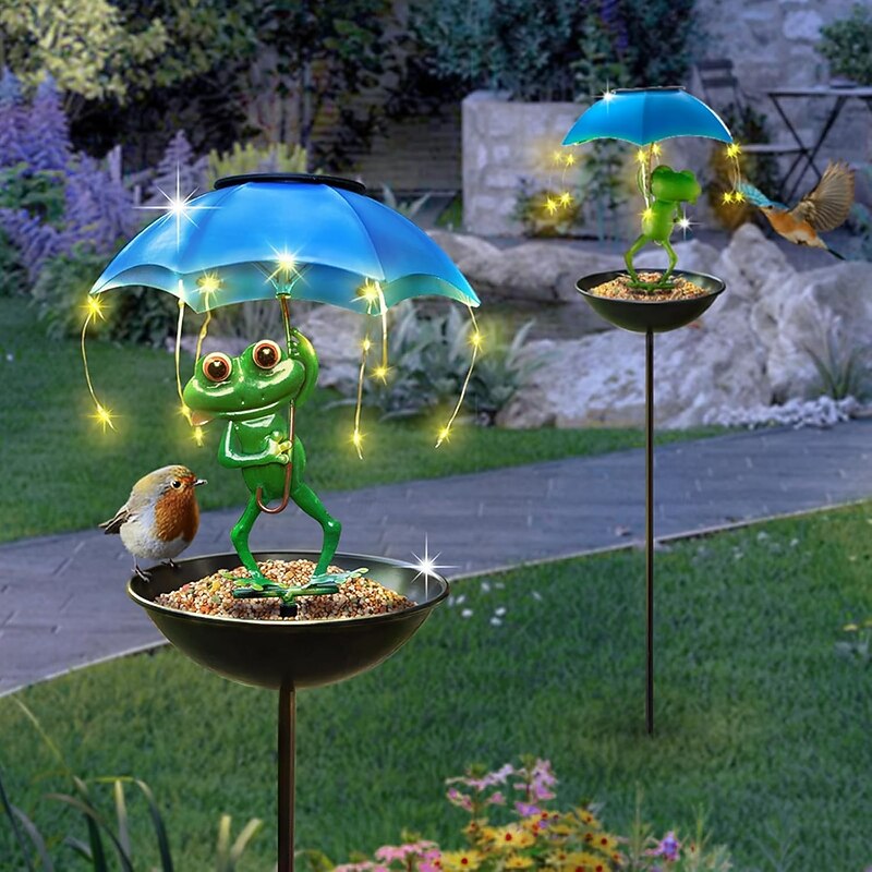 1 Pc Outdoor Solar Waterproof Iron Frog Umbrella Feeding Device Courtyard Garden Iron Decorative Light Landscape Light4