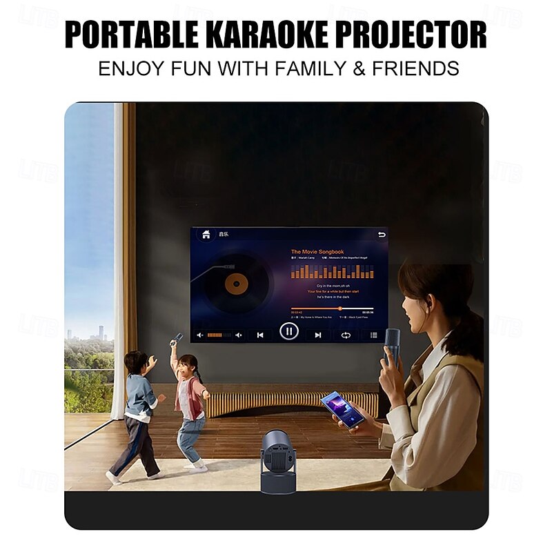 HY-300PRO-KTV 20W Speaker Projector with Wireless Microphone 4K Android 11 Dual Wifi6 BT5.0 1080P 1280 * 720P Home Theater Outdoor Projector for Education Video Conferencing Online4