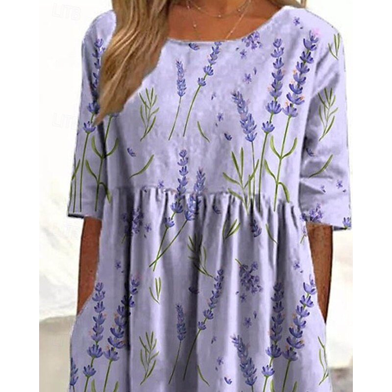 Women's Midi Dress Casual Dress Summer Dress Fashion Modern Daily Beach Weekend Regular Fit Flower Half Sleeve Crew Neck Black Purple Green Spring Fall4