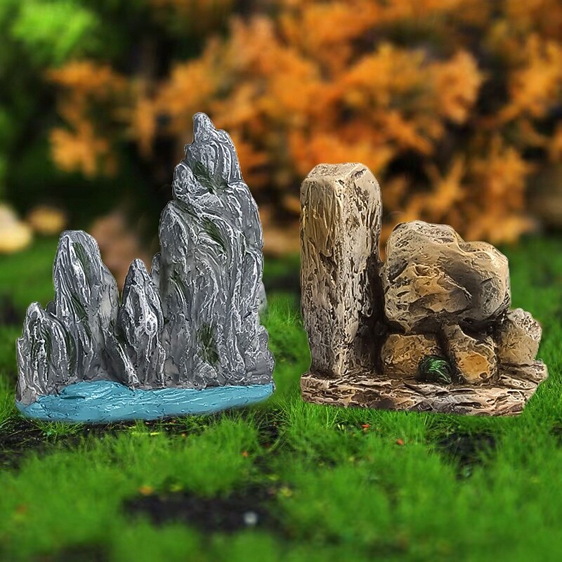 Resin Rockery Water Fountain Decoration, Realistic Mini Landscape Waterfall Ornament for Fish Pond, Aquarium Eco Tank Decor Sculpture2