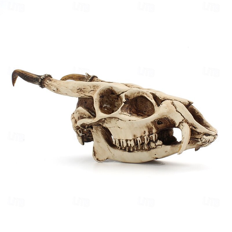 Halloween Statue Vintage Realistic Goat Skull Figurine Gothic Viking Style Animal Decor for Desktop Bar Study Room Party Spooky Resin Decoration Ornament Piece3