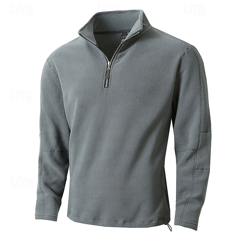 Men's Sweatshirt Fleece Sweatshirt Quarter Zip Sweatshirt Black Blue Beige Gray Standing Collar Plain Zipper Sports & Outdoor Casual Daily Streetwear Cool Sportswear Spring &  Fall Clothing Apparel