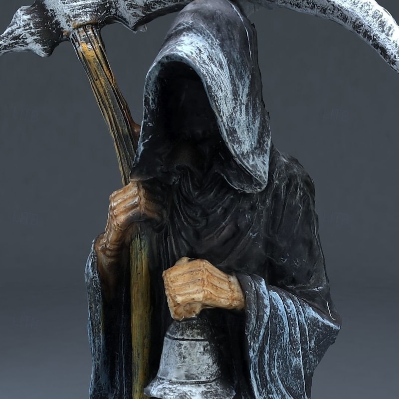 Halloween Grim Reaper Statue Resin Figurine, Scary Reaper Sculpture for Garden, Desktop Halloween Decor, Spooky Death Reaper Ornament for Table Centerpiece3