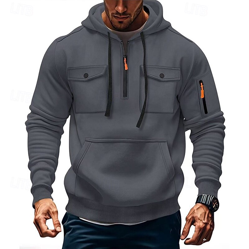 Men's Hoodie Quarter Zip Hoodie Tactical Hoodie Black Army Green Red Blue Camel Hooded Plain Pocket Quarter Zip Sports & Outdoor Casual Daily Streetwear Cool Sportswear Spring &  Fall Clothing Apparel3