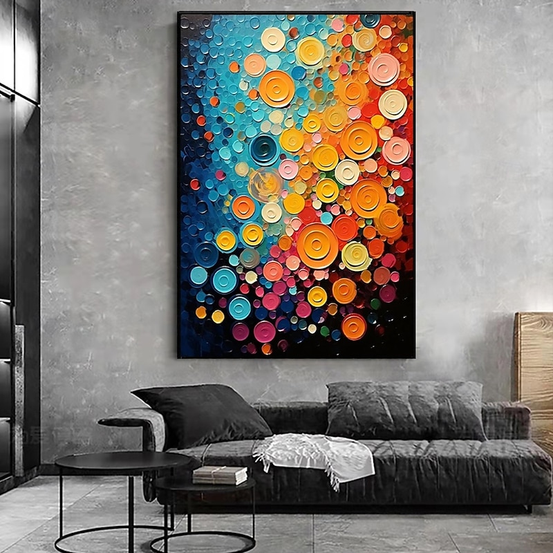 Handmade Oil Painting Canvas Wall Art Decoration Colored Circle Abstract for Home Decor Stretched Frame Hanging Painting/Rolled Frameless Unstretched Painting