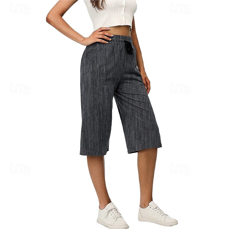 Women's Wide Leg Chinos Casual Calf-Length Natural Plain Wide Leg Comfy Breathability Casual Daily Black White Wine Army Green Spring Fall Regular Fit4