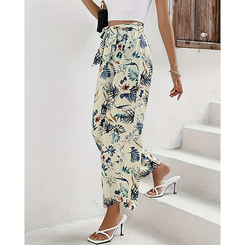 Women's Wide Leg Cropped Pants Palazzo Pants Fashion Streetwear Ankle-Length High Waist Plants Elastic Waist Breathability Comfortable Street Daily Wear Going out Light Yellow Summer Spring Regular4