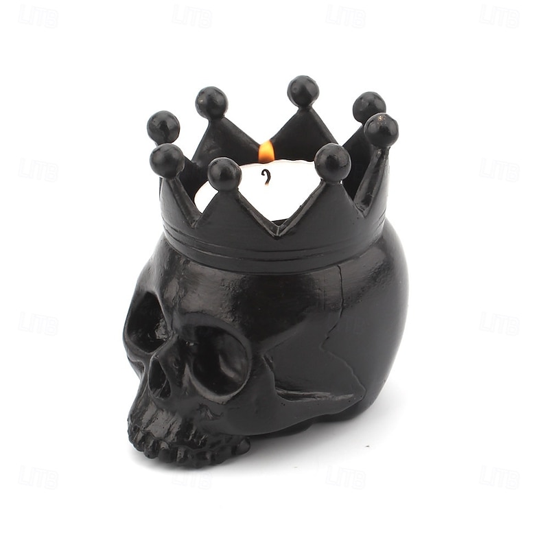 Halloween Resin Figurine Crown Skull Candle Holder Single Head Resin Base Spooky Gothic Decor Small Tabletop Ornament for Home Bar Halloween Party Decoration Display3