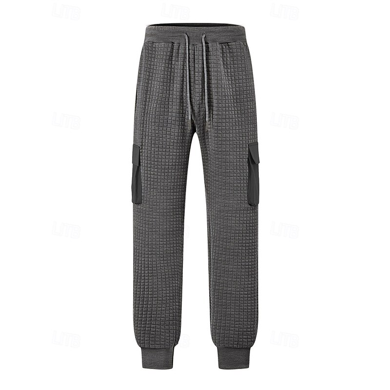 Men's Sweatpants Joggers Trousers Cargo Sweatpants Waffle Pants Elastic Waist Drawstring Multi Pocket Plain Comfort Sports Outdoor Daily Fashion Casual Black White Micro-elastic3
