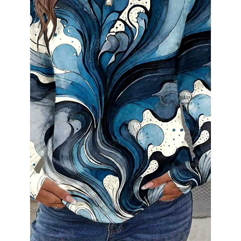 Easter Women's T shirt Crew Neck Long Sleeve Tunic Graphic Cloud Abstract Vintage Stylish Classic  Round Neck Regular Tops Daily Print Yellow Dusty Blue Fall3