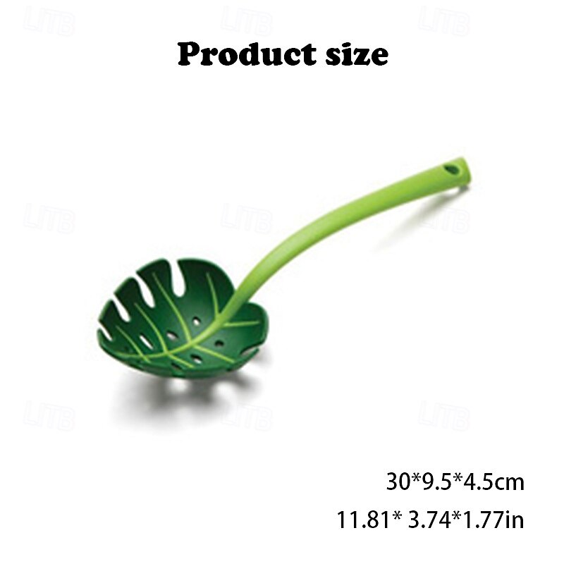Green Leaf Strainer Ladle, Monstera Leaf Design Slotted Spoon for Pasta, Soup, and Kitchen Use2