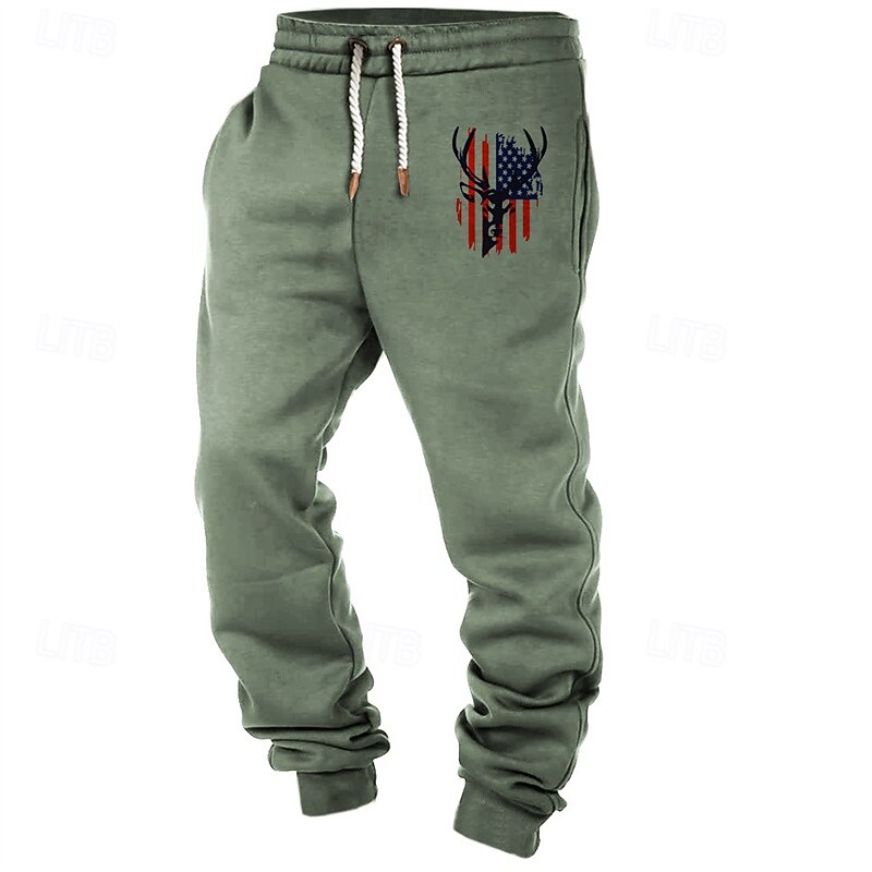 Men's Sweatpants Joggers Trousers Pocket Elastic Waist Drawstring American Flag Deer Comfort Sports Outdoor Daily Fashion Casual White Army Green Micro-elastic3