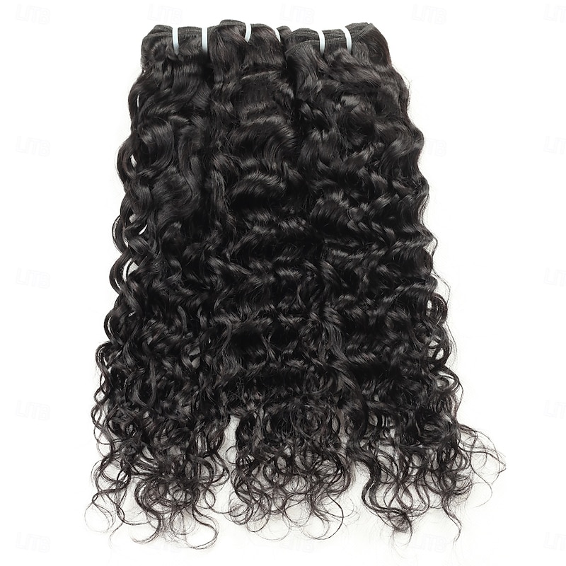Water Wave Human Hair Weave Extension 3 Bundles With Closure 4x4 Lace Closure hair 10-28 inch Black Women2