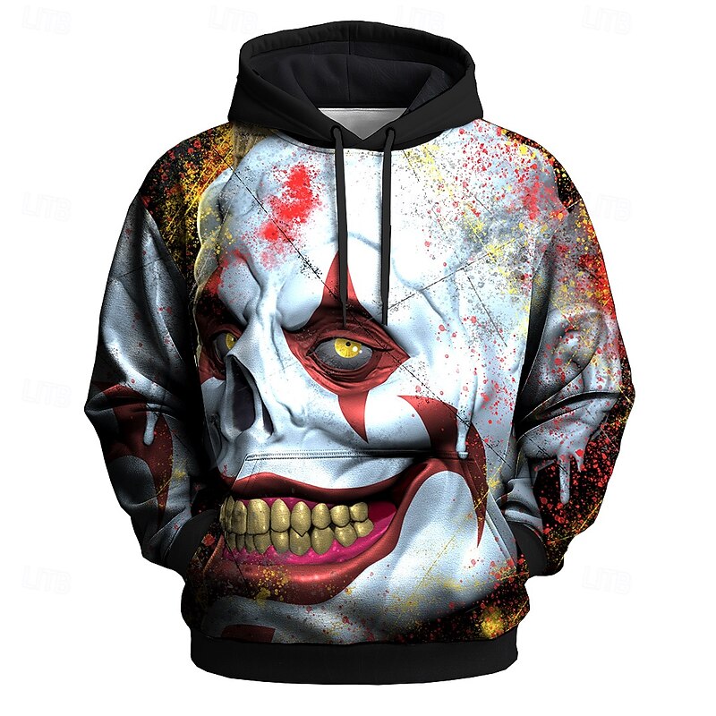 Halloween Men's Tom Wood Graphic Joker Hoodies Sweatshirt Hoodie Hooded Sweatshirt Crew Neck Punk 3D Print Club Streetwear Black Drawstring Fall Winter Designer