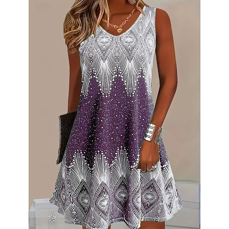 Women's Mini Dress Sundress A Line Dress Summer Dress Casual Daily Beach Regular Fit Ombre Graphic Galaxy Sleeveless Crew Neck V Neck Light Green Blue Light Purple Summer Spring3