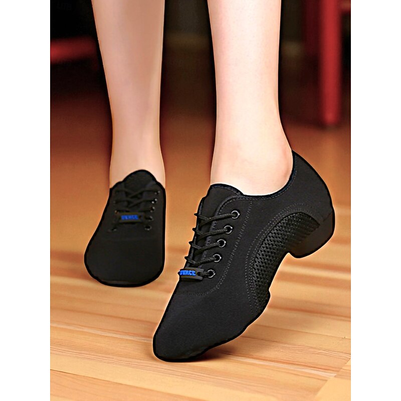 Women's Black Mesh Jazz Dance Sneakers - Lightweight Breathable Lace-Up Shoes for Professional Latin, Ballroom, and Practice Training2